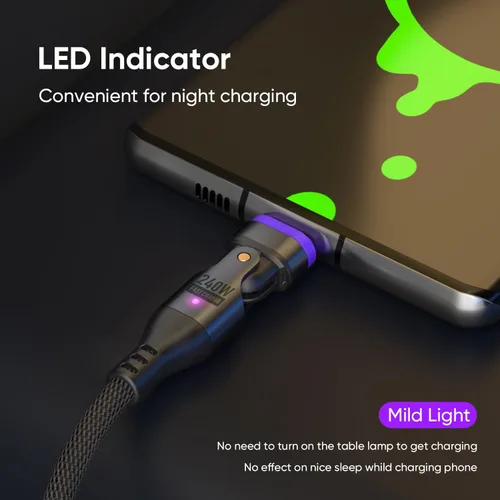 Vista 8 de Cable de carga magnético de 240 W, cable de datos magnético USBC a USB C giratorio de 180°, cable de carga rápida para teléfono micro USB