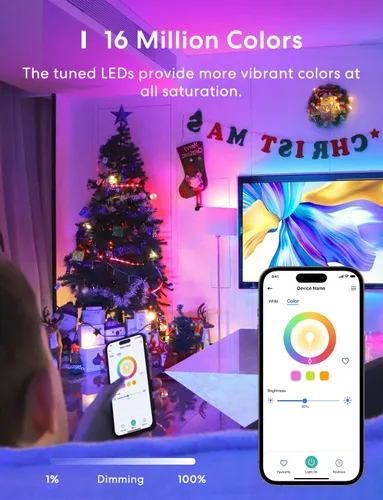 Vista 7 de MEROSS - Bombilla LED inteligente con WiFi, compatible con Apple HomeKit, Siri, Alexa, SmartThings, E26 multicolor regulable 2700 K-6500 K RGBWW