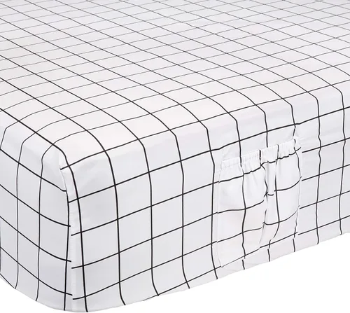 Vista 5 de Amazon Basics Juego de sábanas de microfibra suave de 4 piezas con bolsillos laterales elásticos, Full, cuadrícula negra, geométrico