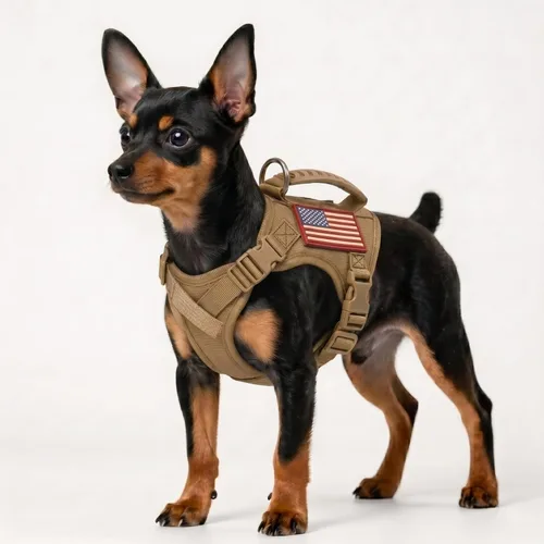 Vista 9 de Arnés táctico para perro pequeño, a prueba de escapes, chaleco militar para perro con mango vertical, arnés ajustable XS para cachorros con Negro