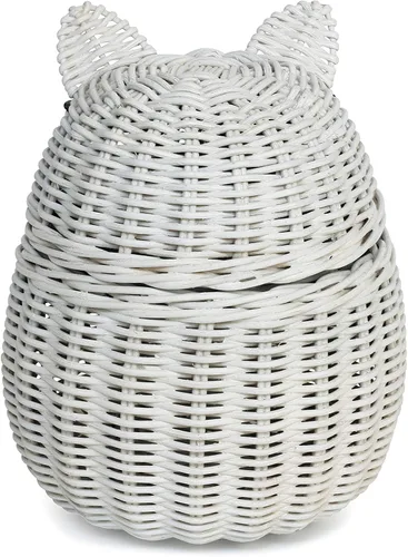 Vista 9 de G6 COLLECTION Cesta de almacenamiento de ratán para gatos con tapa, papelera decorativa para decoración del hogar, organizador de estantes tejido a