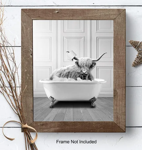 Vista 8 de Arte y decoración de pared de baño, decoración de baño de vaca de las tierras altas, fotos de baño de granja, bonitos accesorios de baño, letrero