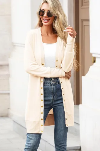 Vista 3 de Halife Womens Long Sleeve Cardigans Lightweight Ribbed Neckline Soft Knit Cardigan Sweater with Buttons