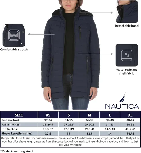 Vista 7 de Nautica Women's 34 Midweight Stretch Puffer Jacket with Hood