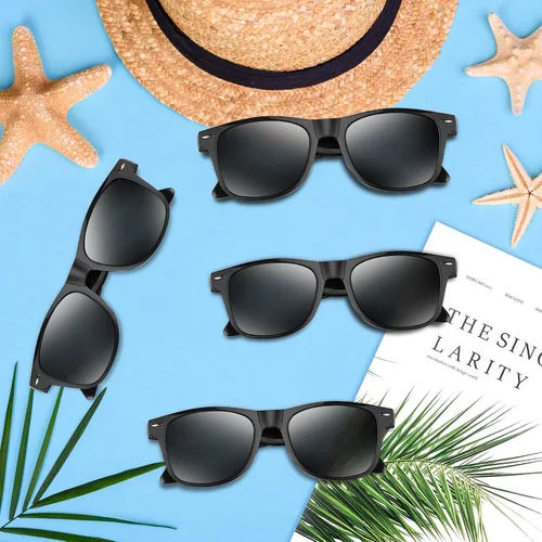 Vista 5 de NEBURORA Paquete de 6 gafas de sol negras al por mayor, tonos retro negros para fiestas, gafas de sol para adultos, hombres y mujeres, accesorios