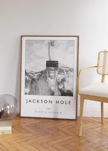Vista 3 de Póster de viaje de esquí, Jackson Hole Usa impresión de esquí, impresión de viajes de Estados Unidos Esquí Arte de deporte de invierno Arte de esquí