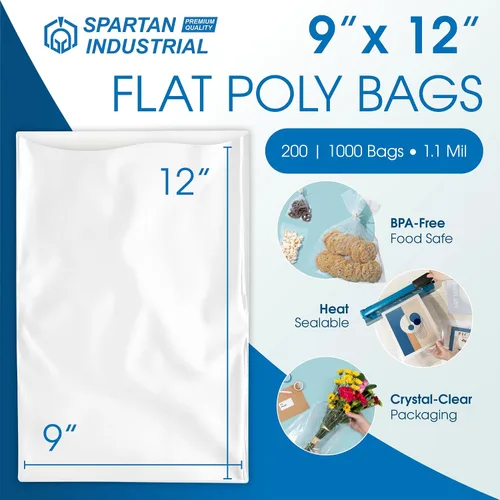 Vista 2 de Bolsas de polietileno planas de extremo abierto de 9 x 12 pulgadas (200 unidades) – Bolsas transparentes de plástico de 1.1 mil para embalaje