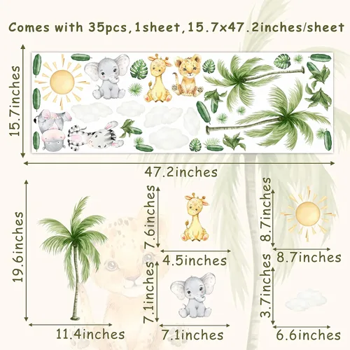 Vista 6 de Calcomanías de pared de animales de safari, despegar y pegar, decoración de guardería de safari, decoración de animales de zoológico, acuarela