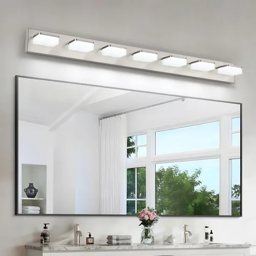 Vista 12 de Luces de Tocador de Níquel Cepillado para Baño - Lámpara de Tocador de 3 Luces - Apliques de Pared LED Regulables - Luz Diurna 5500K - Elegantes