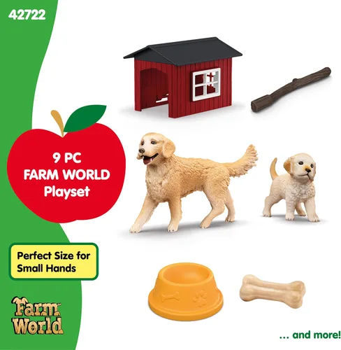 Vista 5 de Schleich Farm World - Juego de 6 piezas de perrera de juguete con Golden Retrievers para niños. Juguetes de animales de granja para niños y niñas.