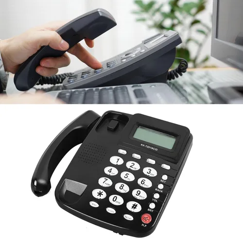 Vista 2 de Teléfono fijo con cable, botones grandes mejorados, pantalla de identificación de llamadas para personas mayores, hogar, oficina, hotel, color negro
