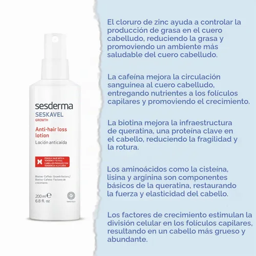 Vista 2 de Sesderma SESKAVEL GROWTH Loción anti pérdida de cabello, solución de pérdida de cabello para un cabello más fuerte y crecimiento activo, 6.8 onzas