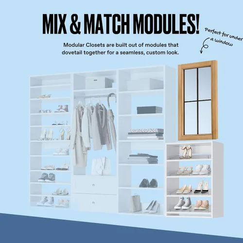 Vista 4 de Estantes cortos para armario, sistema modular de armario con estantes para zapatos (4), sistema de armario esquinero, organizadores de armario