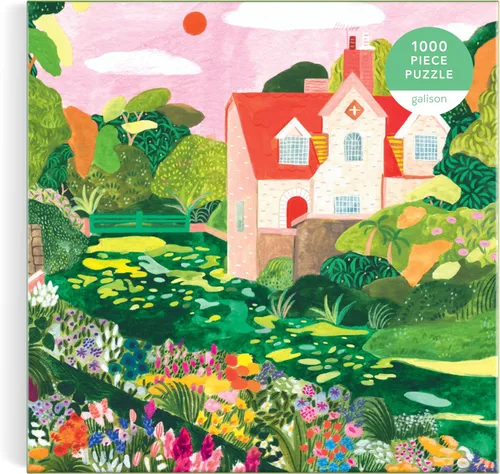Vista 2 de Galison - Blooming Meadow - Rompecabezas de 1000 piezas para adultos Ilustración de Flore Cousseran, Spring Cottage, Floral, Desafiante, Papel
