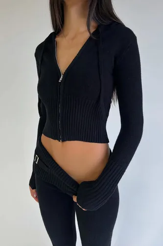 Vista 5 de Juakoso Conjunto deportivo de 2 piezas para mujer, sudadera con capucha y cremallera, pantalones deportivos de pierna ancha, conjuntos de pantalones