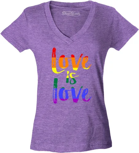 Vista 8 de Love is Love - Camiseta con cuello en V para mujer, diseño de orgullo gay Negro