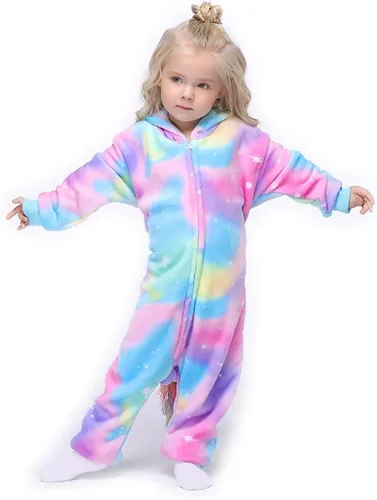 Vista 3 de Pijama de unicornio arcoíris para niños, disfraz de animal, Halloween, cosplay
