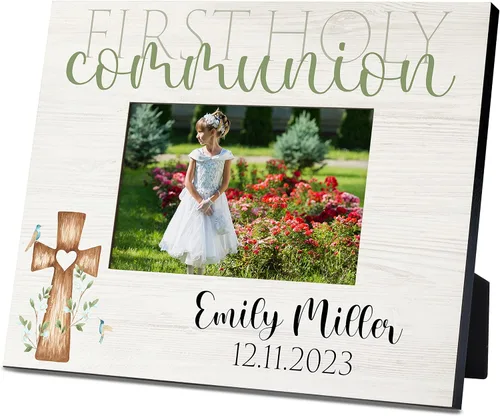 Vista 10 de Regalos de primera comunión para niños y niñas, marco de fotos personalizado de la primera comunión con nombre y fecha, 2 orientaciones para fotos