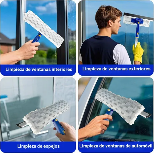 Vista 7 de Limpiador de limpiaparabrisas de 86.6 pulgadas, kit de herramientas de limpieza de ventanas 2 en 1, escobilla de ducha con poste de extensión