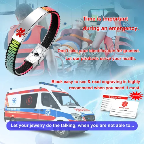 Vista 8 de JF.JEWELRY Pulsera de alerta médica para mujeres T1D T2D Pulsera de identificación de alerta médica para diabetes y epilepsia para niñas y niños