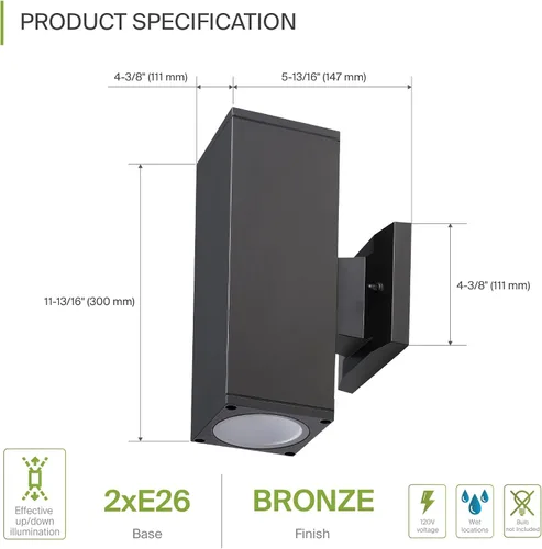 Vista 2 de ASD 2 accesorios de iluminación exterior - 120W E26 120V Cilindro arriba y abajo de bronce moderna lámpara de pared al aire libre LED CFL bombilla