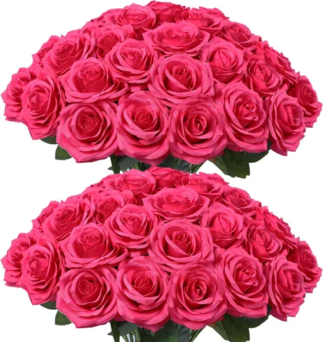 Vista 32 de LVEFIT 12 rosas artificiales de seda con tallo largo para bodas, despedidas de soltera, fiestas, decoración del hogar Blush