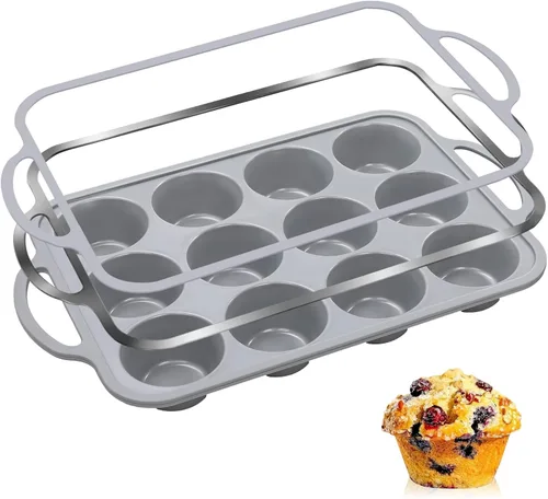 Vista 8 de 24-Cup Mini Silicone Muffin Pan with Reinforced Steel Frame, Non-Stick, BPA-Free, for Bite-Sized Cupcakes, Appetizers, and Egg Bites, Dishwasher Safe