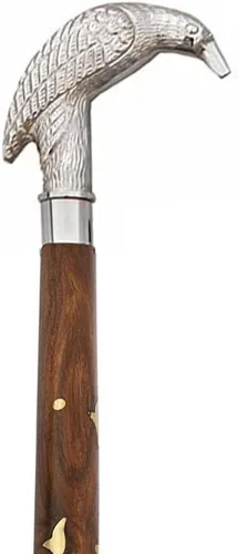 Vista 2 de Bastón de madera con mango de latón plateado Raven para hombres y mujeres, caña de caminar de madera roja