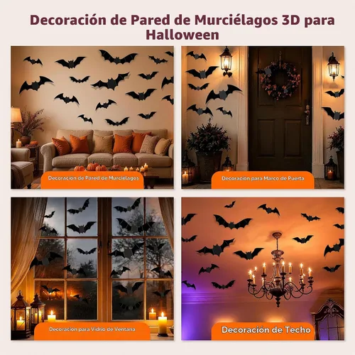 Vista 5 de encavy 68 piezas de decoración de pared de murciélagos, decoraciones de Halloween, calcomanías de murciélago 3D, decoración de Halloween, decoración