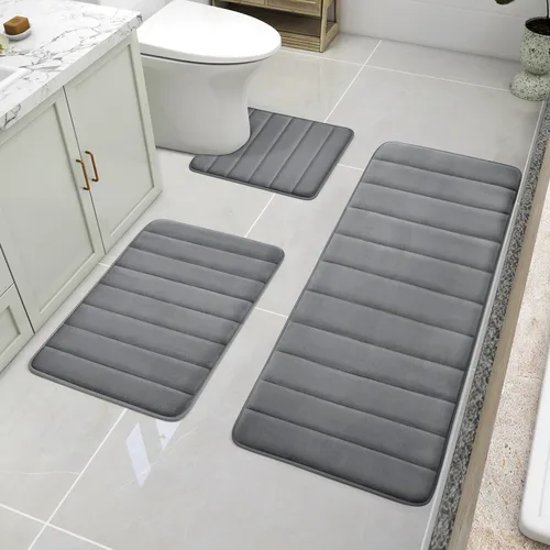 Vista 18 de BYSURE Juego de 3 tapetes de baño de espuma viscoelástica color beige, antideslizantes, extra suaves, absorbentes, lavables a máquina y secos