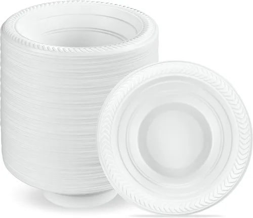 Vista 18 de PLASTICPRO 100 piezas de cuencos de plástico blanco de 5 oz de calidad premium, platos ligeros desechables, cuencos pequeños de plástico