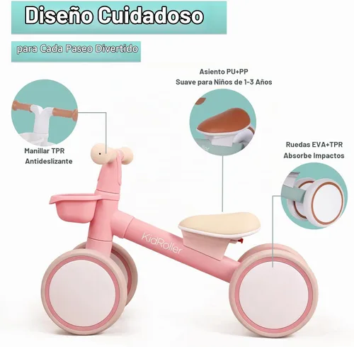 Vista 3 de Bicicletas de equilibrio para niños y niñas de 1 año, 12-24 meses con asiento ajustable y una canasta delantera, regalos de primer cumpleaños