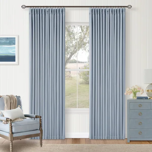 Vista 237 de Juego de 2 paneles de cortinas plisadas negras de 80 pulgadas para sala de estar, cortinas plisadas de lino con forro de 80 pulgadas de largo, 100%