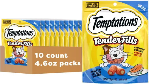 Vista 14 de Temptations Tender Fills - Golosinas crujientes y suaves para gatos adultos, sabor a pollo tostado, bolsa de 2.1 onzas (paquete de 12)