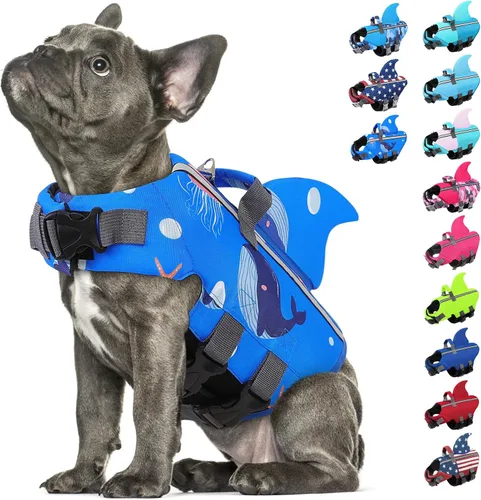 Vista 18 de Chaleco salvavidas para perros pequeños, chaleco salvavidas para Chaleco de natación para perros de alta flotabilidad con asa de rescate