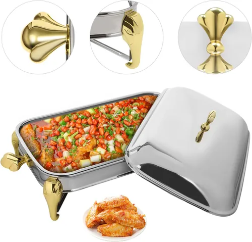 Vista 8 de Calentador de alimentos de acero inoxidable, juego de platos de bufé rectangular, estufa de buffet, juego de calentador de bufé para uso doméstico