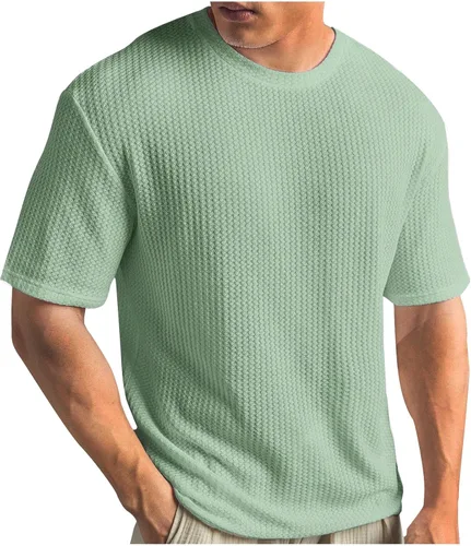 Vista 9 de Kint - Camiseta de manga corta para hombre, de verano, con cuello redondo, casual, color liso, ajuste relajado, camiseta de entrenamiento atlético