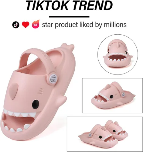 Vista 2 de Sandalias de tiburón para niños, pantuflas de tiburón para niños y niñas, sandalias de almohada con suela gruesa, suaves y antideslizantes
