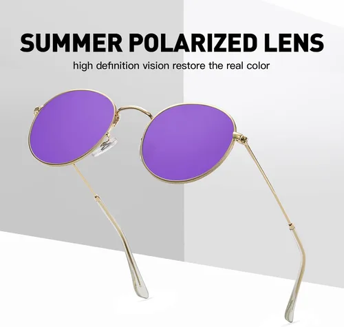 Vista 7 de Fozono Retro Round Polarized Sunglasses for Women Men Classic Metal Frame Small Sun Glasses UV Protection