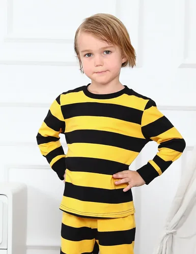 Vista 3 de A&J DESIGN Pijama de algodón puro a rayas para niños de 2 a 14 años, conjunto de pijama de 2 piezas.