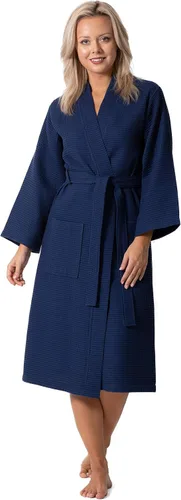Vista 19 de Turkish Linen Bata tipo kimono ligera de punto gofre, para spa y baño, para mujer, de secado rápido, suaves Negro