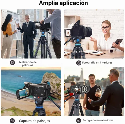 Vista 10 de SIRUI AM-25S Trípode de Video, 74.8" Trípode Profesional de Servicio Pesado con Cabezal Fluido de Amortiguación Ajustable para Videocámara, Cámaras