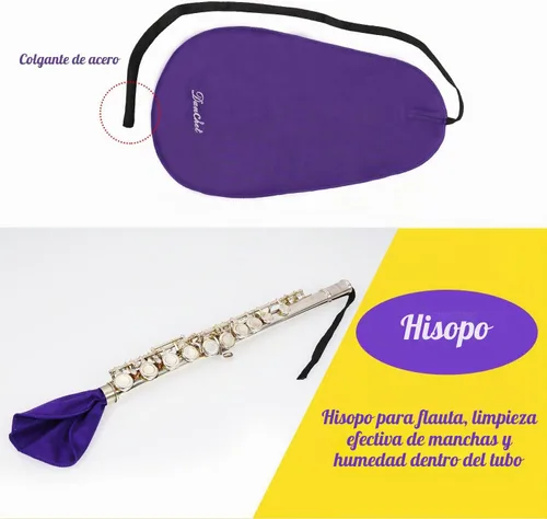 Vista 4 de Kit de limpieza para el cuidado de la limpieza de flautas: aceite de llave + grasa de corcho + hisopo + paño de limpieza + cepillo de limpieza +