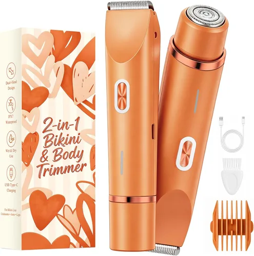 Vista 9 de Afeitadora eléctrica impermeable 2 en 1 para mujer, color oro rosa
