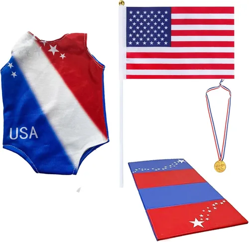Vista 6 de Ropa y accesorios para muñecas de 18 pulgadas, leotardo de gimnasia de muñecas de 18 pulgadas, ropa patriótica a juego del 4 de julio, bandera
