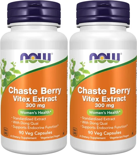 Vista 9 de Suplementos NOW, extracto de bayas de Vitex Chaste de 300 mg con dong quai, salud de la mujer*, 90 cápsulas vegetales