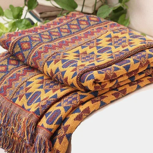 Vista 9 de VANJOROY Cobija fina bohemia, 100% algodón tejido a mano sudoccidental con decoración floral de granja reversible, cobija para todas las estaciones