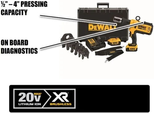 Vista 15 de DEWALT 20V MAX Kit de herramienta de presión para tubería de plomería inalámbrica con cabezas de engaste, herramienta de prensa profesional