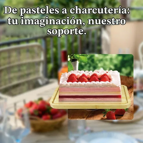 Vista 5 de Cutesun Soporte para pastel de bambú y madera con tapa - Soporte rectangular para pastel, juego de exhibición de 2 en 1 para mesa de postre y tabla