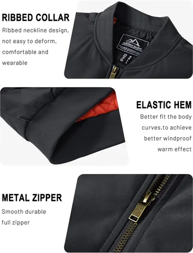 Vista 6 de TACVASEN - Chaquetas de hombre. Chaqueta bomber de otoño e invierno, acolchada, con cremallera completa, cálida, de estilo casual
